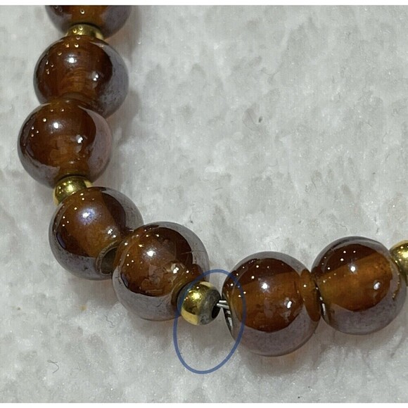 VTG 7.5in Bronze Brown Glass Beads Gold Tone Boho Beach Native Hippie Y2K - Picture 6 of 8
